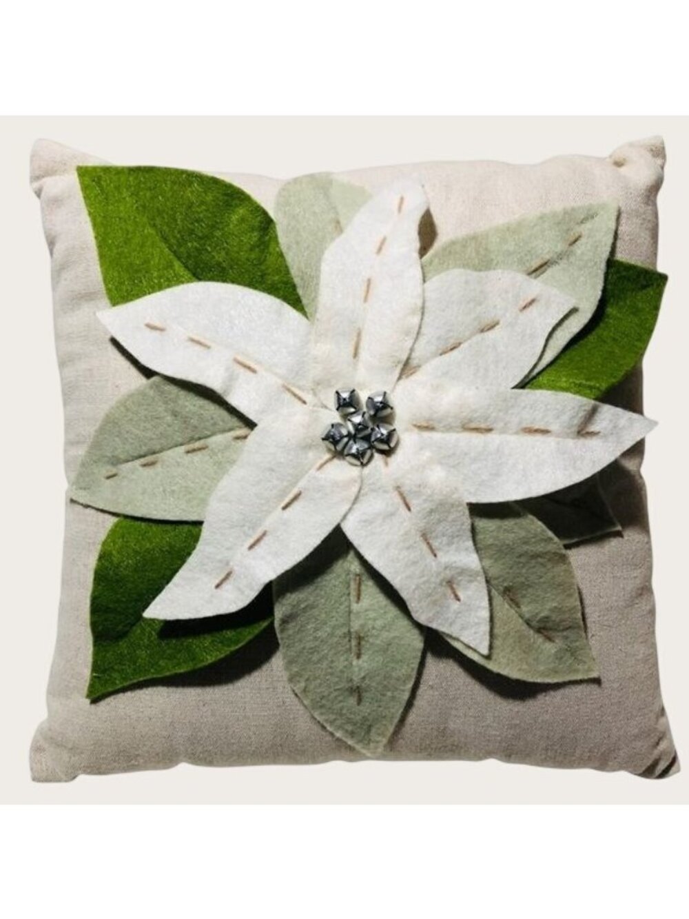 Poinsettia Pillow 11" Square Neutral Colors Holiday Farm House